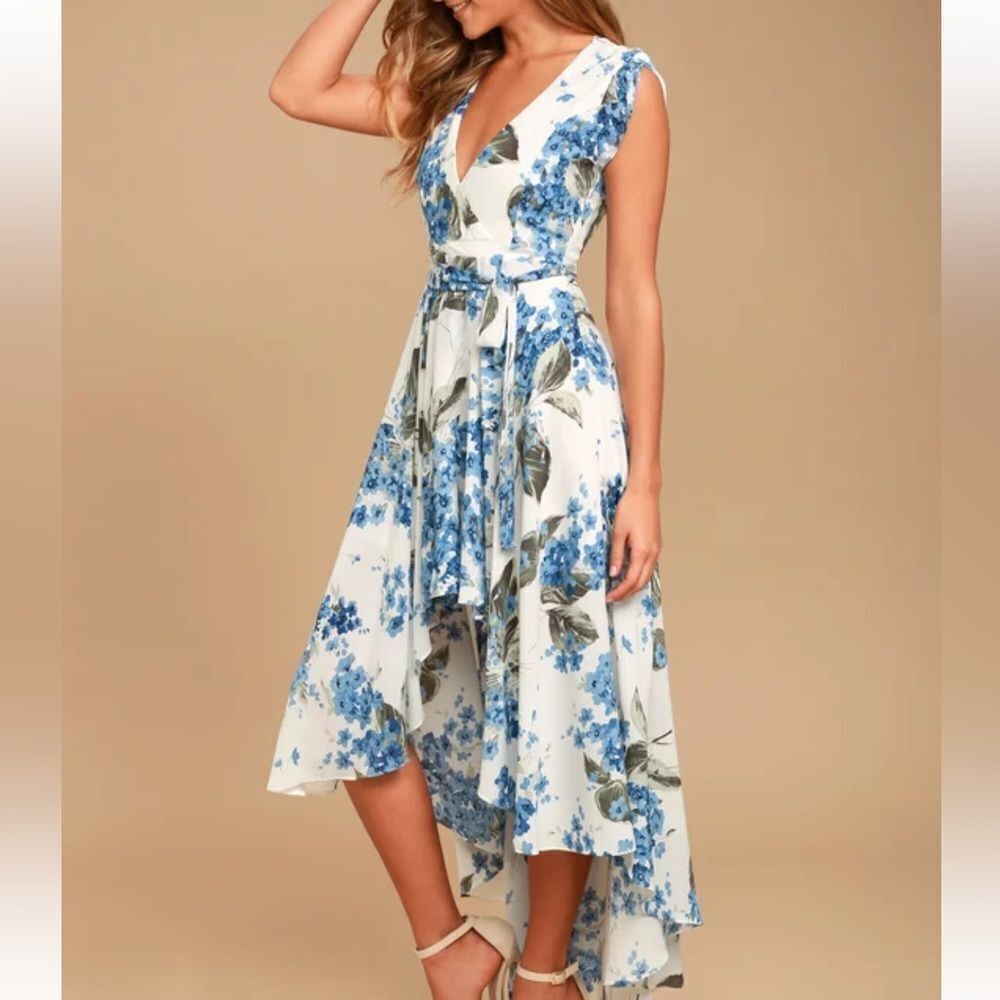 Lulus French Countryside White Floral Print High-Low‎ Dress M NWT IN PACKAGING